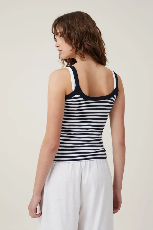 Women Tops Cotton On The One Basic Scoop Neck Cami Cara Stripe Whiteink Navy