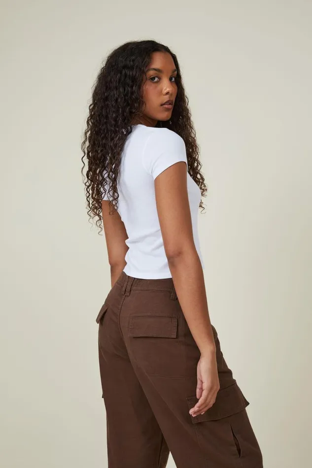 Women Tops Cotton On The One Organic Rib Crew Short Sleeve Tee White