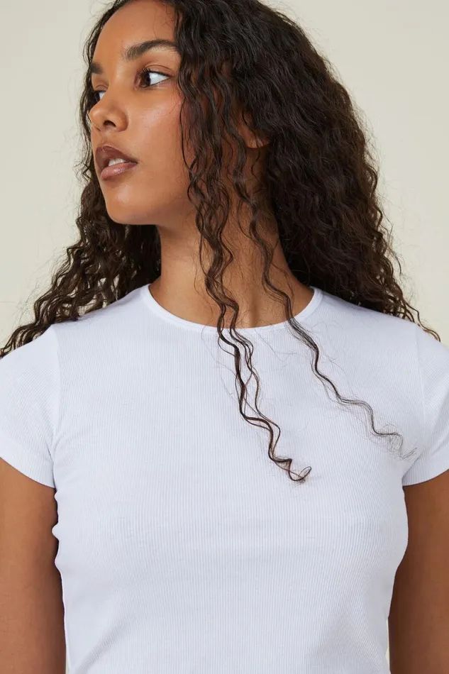 Women Tops Cotton On The One Organic Rib Crew Short Sleeve Tee White