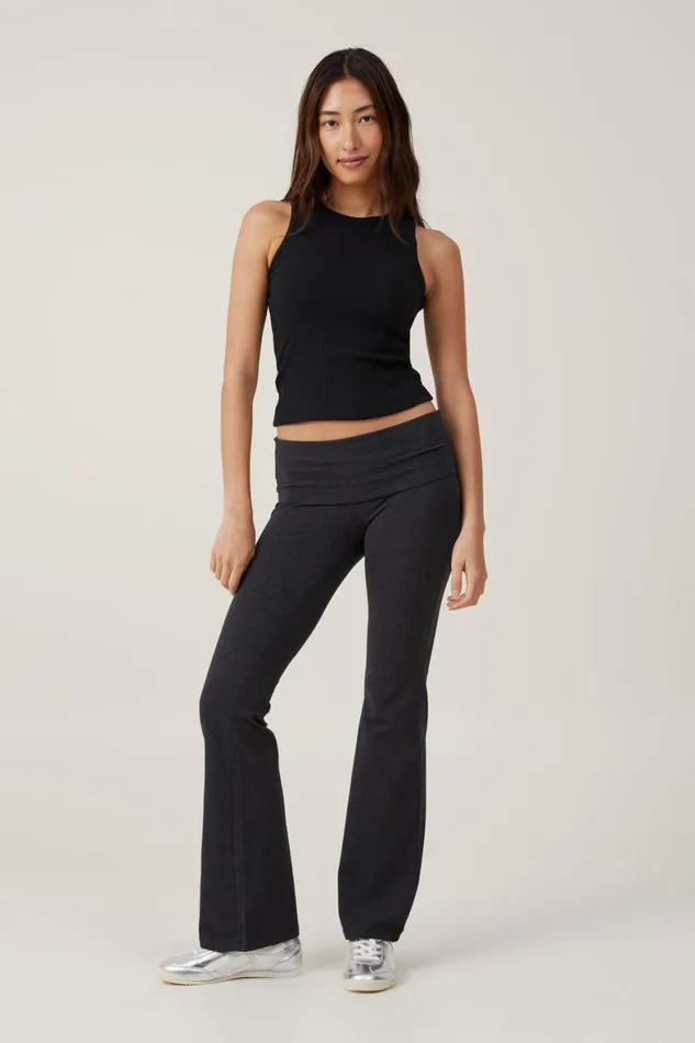 Women Tops Cotton On The One Organic Variegated Rib High Neck Tank Black