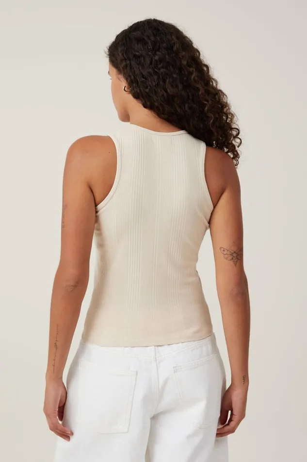 Women Tops Cotton On The One Organic Variegated Rib High Neck Tank Stone