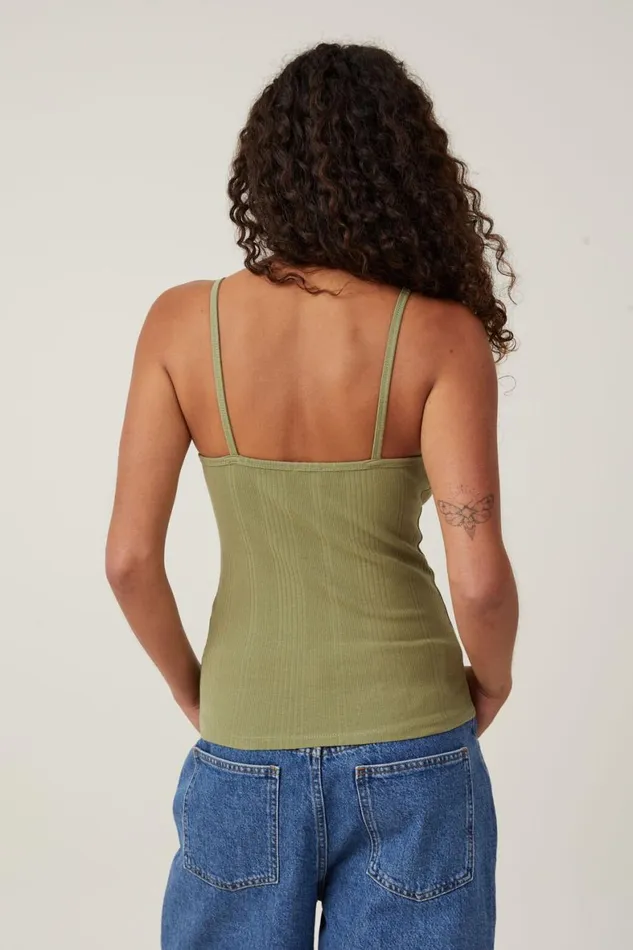 Women Tops Cotton On The One Organic Variegated Rib V Neck Cami Cool Khaki