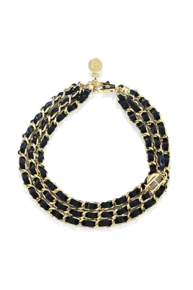 Women Triple Chain Necklace Black Gold Holland Cooper Jewellery and Keyring