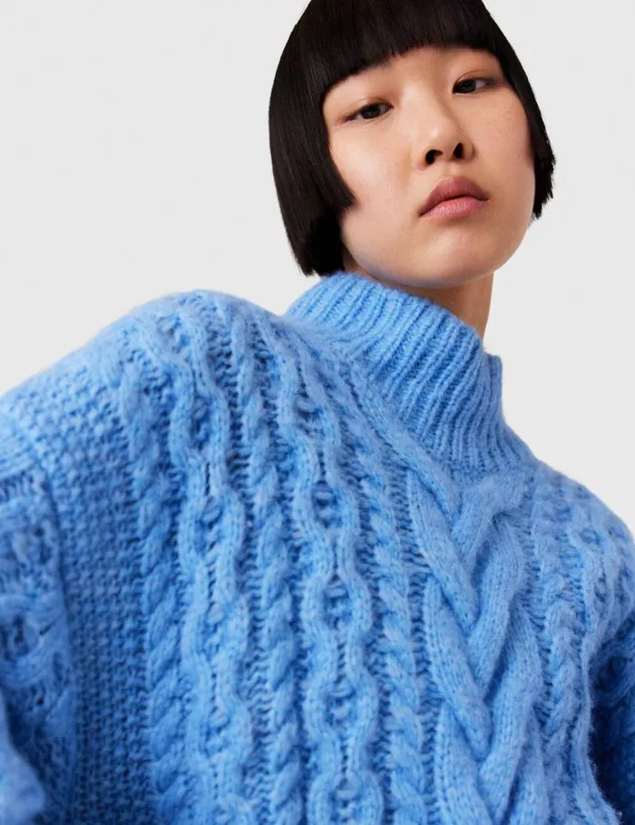 Women TwoTone Cable Knit Oversized Sweater Blue And Grey Stella McCartney Knitwear
