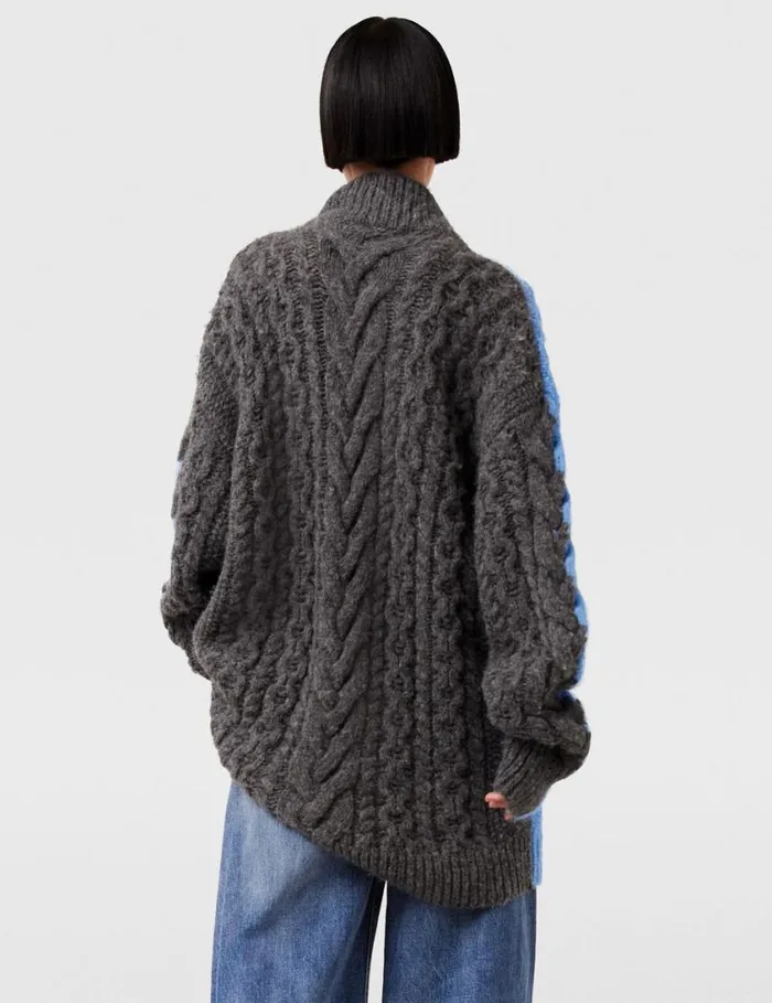 Women TwoTone Cable Knit Oversized Sweater Blue And Grey Stella McCartney Knitwear