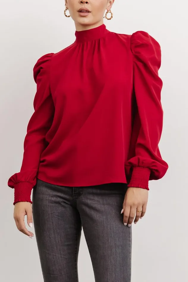 Women Underwood Neck Tie Blouse Deep Red Baltic Born Blouses and Shirts