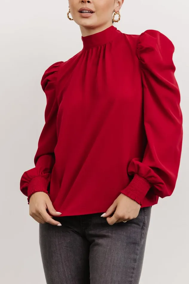 Women Underwood Neck Tie Blouse Deep Red Baltic Born Blouses and Shirts