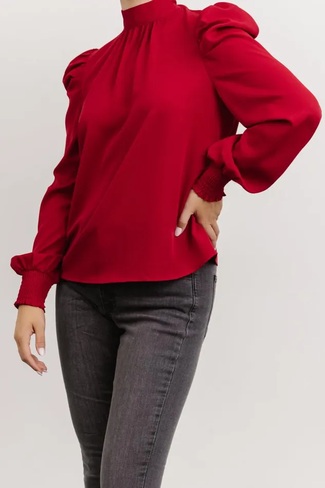 Women Underwood Neck Tie Blouse Deep Red Baltic Born Blouses and Shirts
