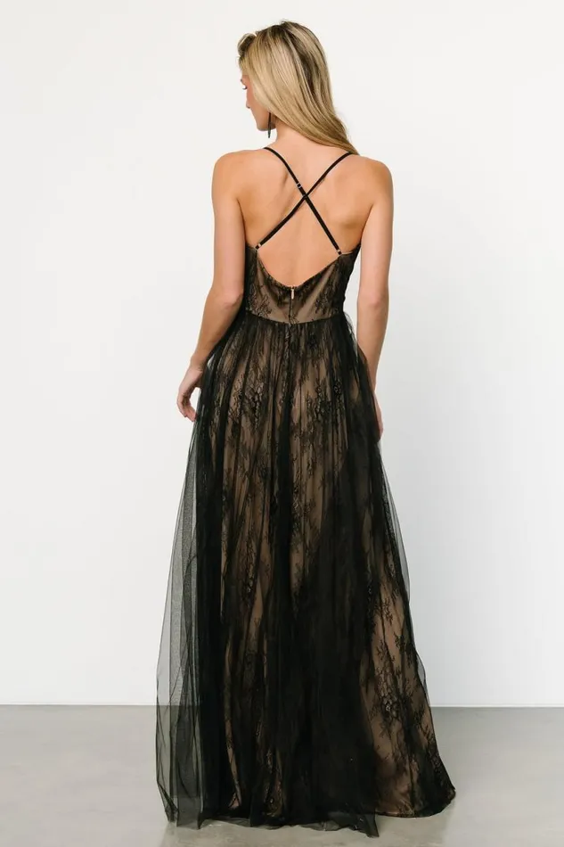 Women Vasia Lace Tulle Maxi Dress Black Nude Baltic Born Tulle Styles