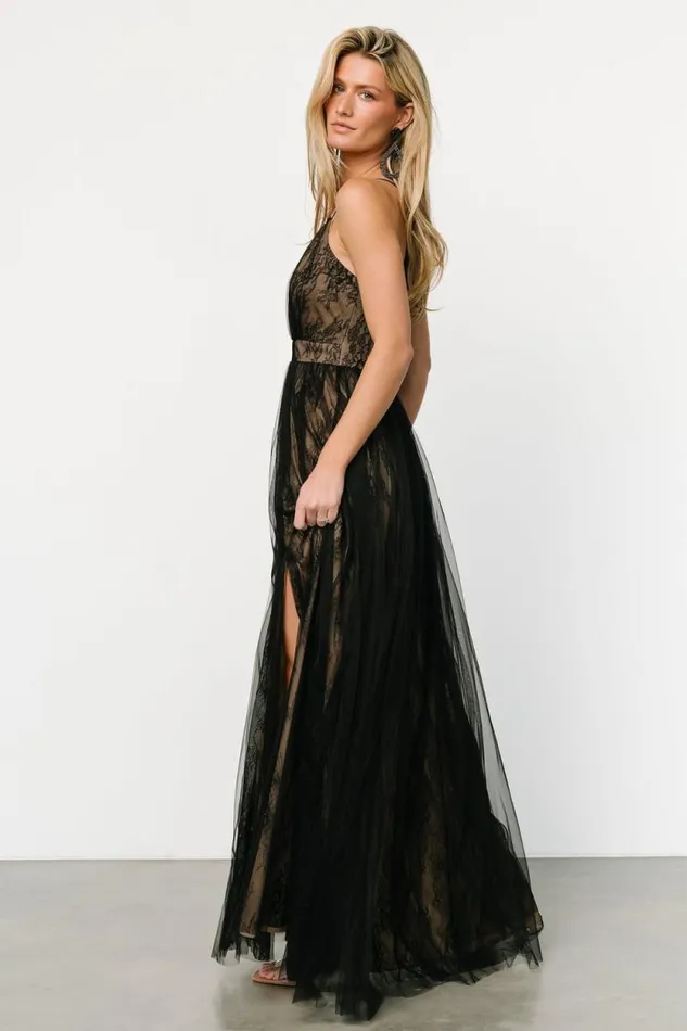 Women Vasia Lace Tulle Maxi Dress Black Nude Baltic Born Tulle Styles