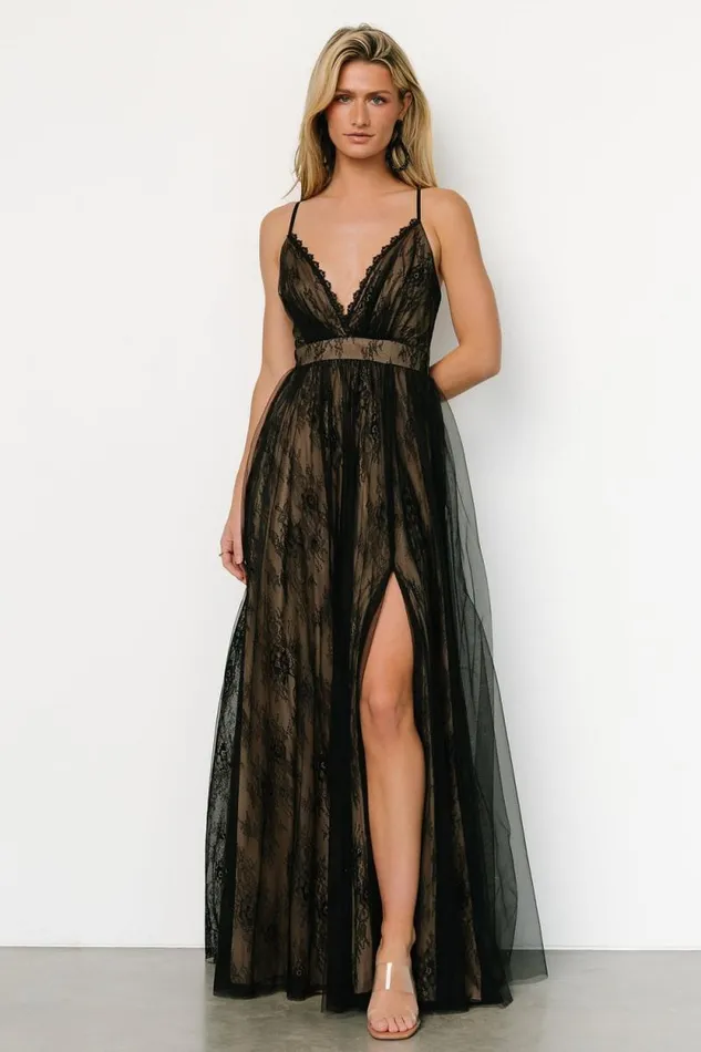 Women Vasia Lace Tulle Maxi Dress Black Nude Baltic Born Tulle Styles