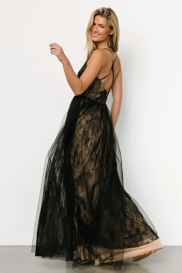 Women Vasia Lace Tulle Maxi Dress Black Nude Baltic Born Tulle Styles