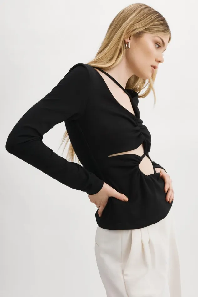 Women VEDA Knit CutOut Top Black LAMARQUE Tops