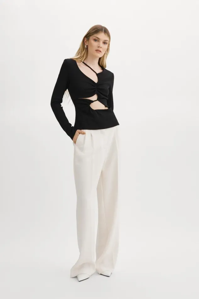 Women VEDA Knit CutOut Top Black LAMARQUE Tops
