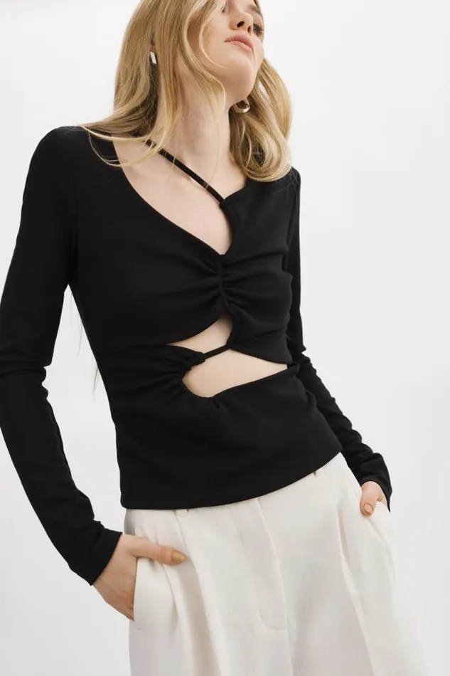 Women VEDA Knit CutOut Top Black LAMARQUE Tops