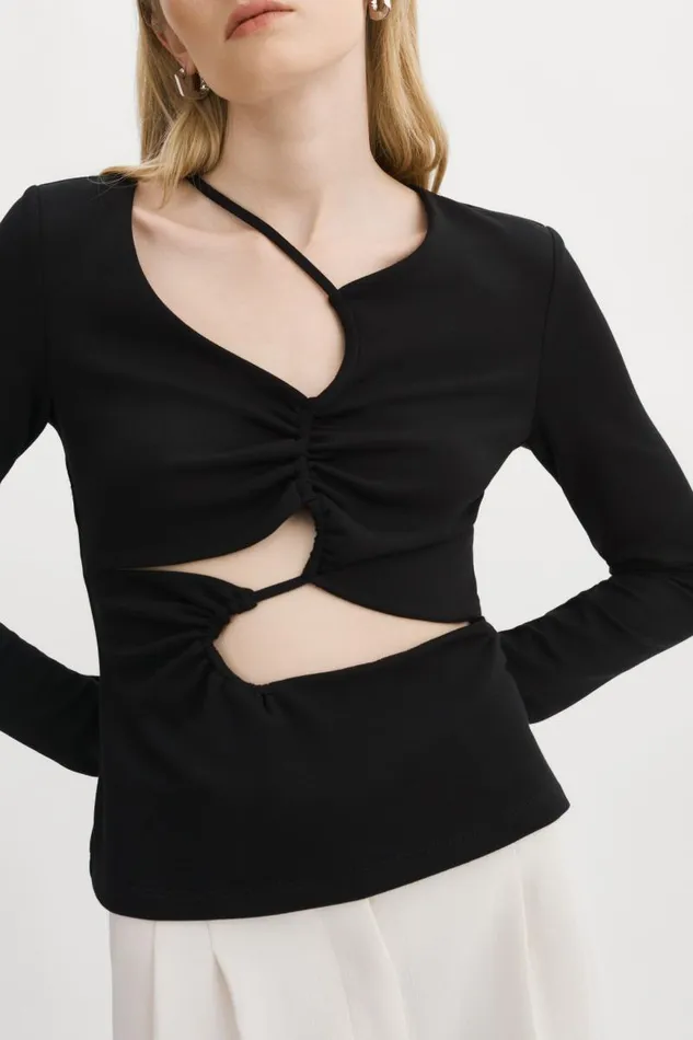 Women VEDA Knit CutOut Top Black LAMARQUE Tops