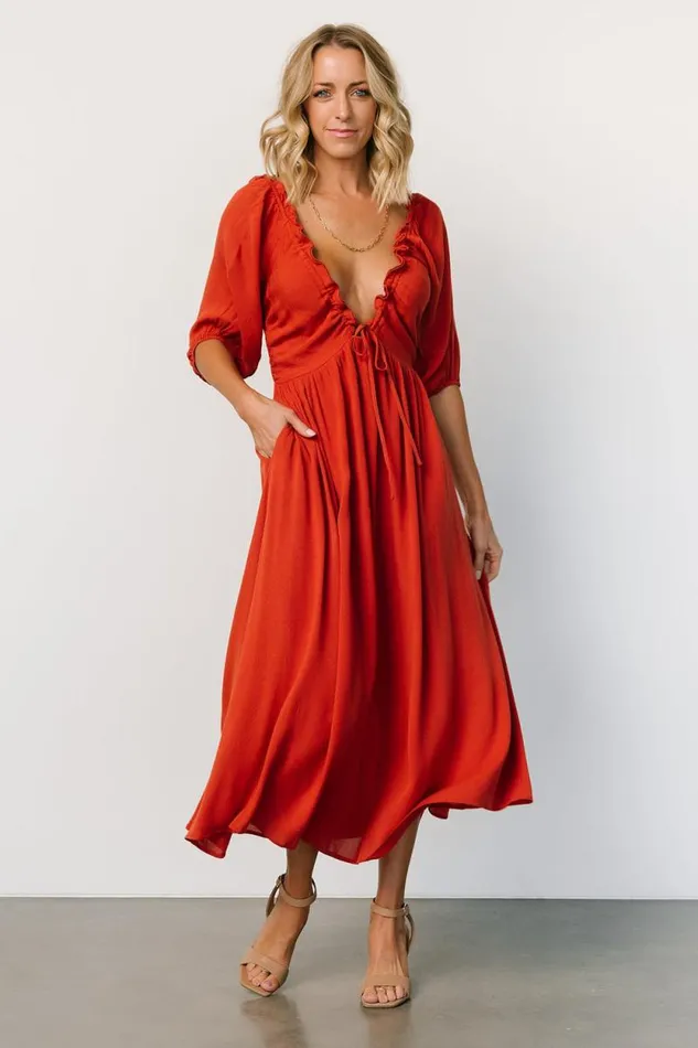 Women Vicki Midi Dress Rust Baltic Born Midi Dresses