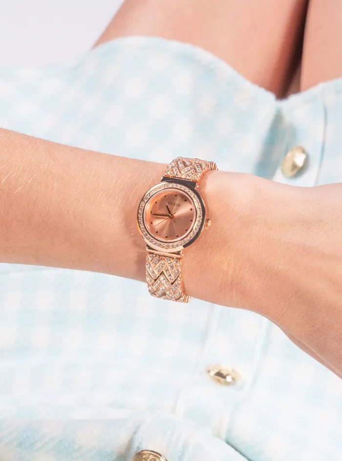 Women Watches GUESS Rose Gold Treasure Crystal Watch