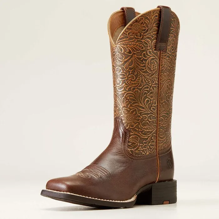 Women Western Boots Ariat Round Up Wide Square Toe Western Boot Arizona Brown
