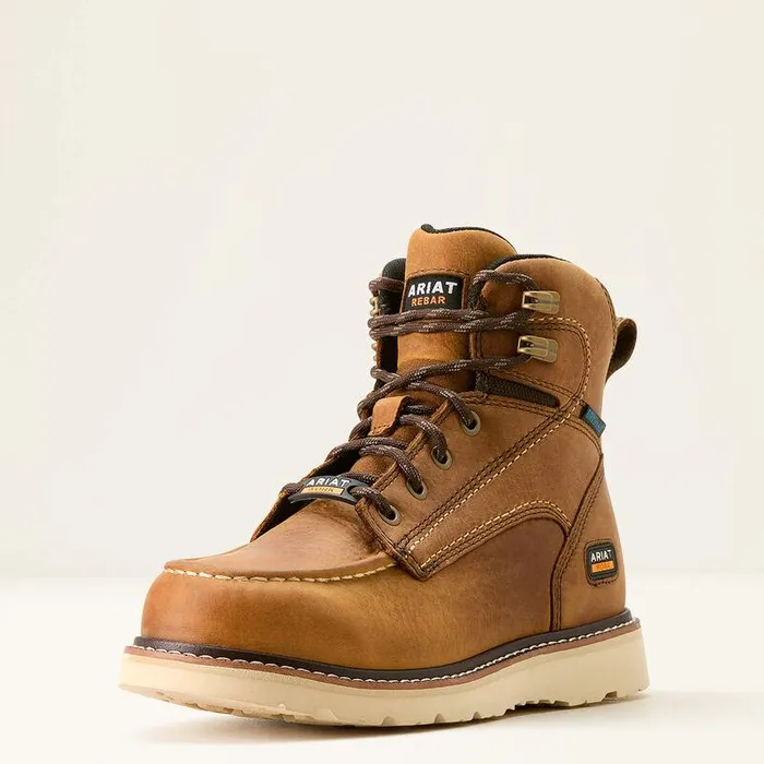 Women Work Boots and Shoes Ariat Rebar Wedge Moc Toe Waterproof Work Boot Antique Brown