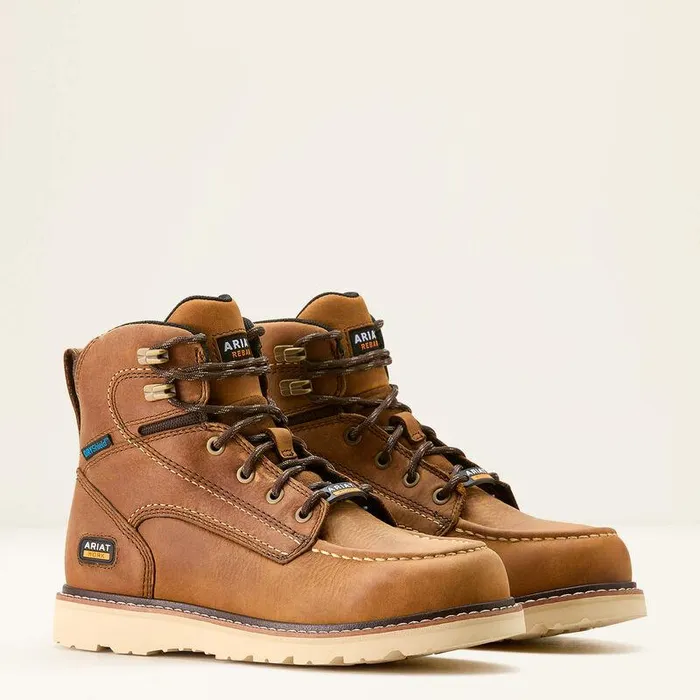 Women Work Boots and Shoes Ariat Rebar Wedge Moc Toe Waterproof Work Boot Antique Brown
