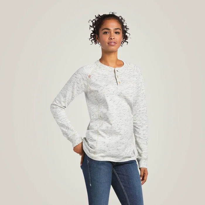 Women Workwear Ariat FR Air Henley Top Space Dye Heather Grey