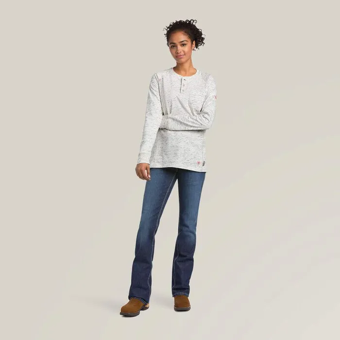 Women Workwear Ariat FR Air Henley Top Space Dye Heather Grey