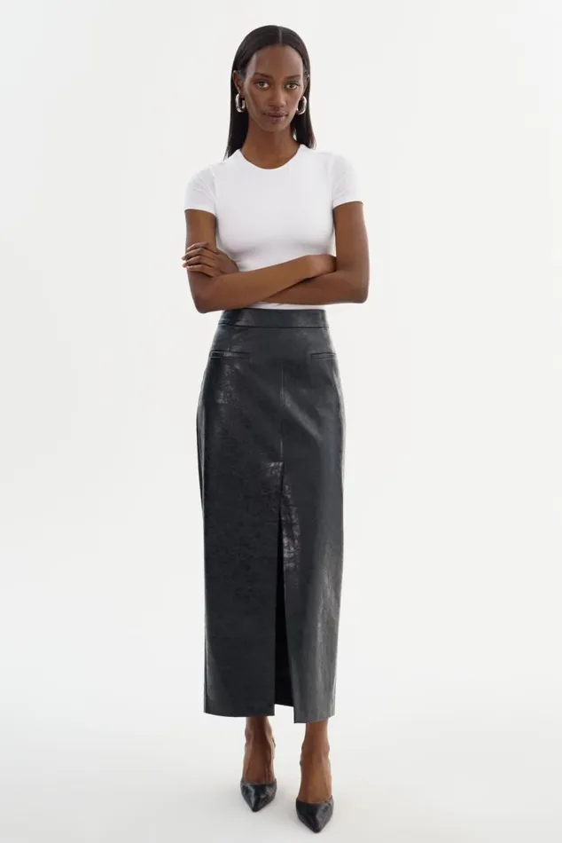 Women YVETTE Faux Leather Maxi Skirt Black LAMARQUE Skirts