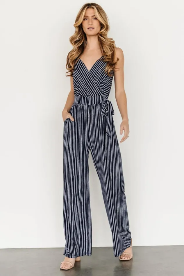 Women Zuri Tank Jumpsuit Navy Stripe Baltic Born Jumpsuits and Rompers