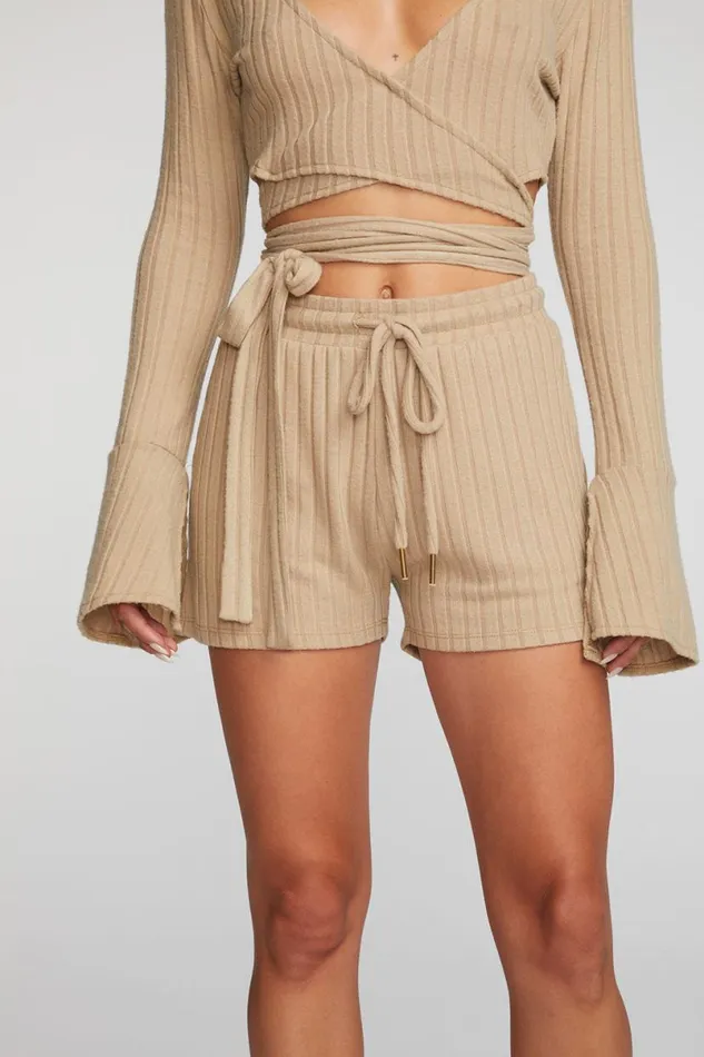 Womens Bottoms Chaser Brand Poor Boy Rib Shorts With Shoestring Tie