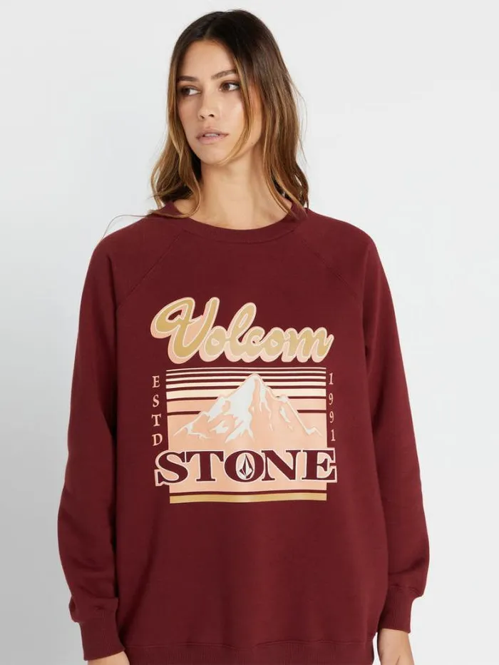 Womens Hoodies and Sweatshirts Volcom Stone Magic Boyfriend Crew Sweatshirt 8211 Cayenne