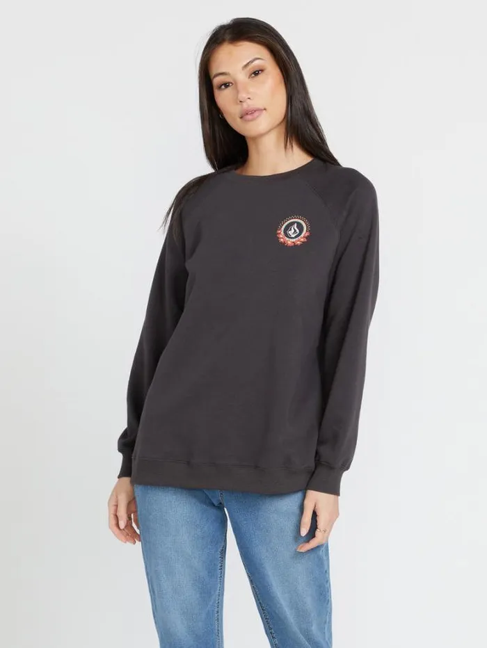 Womens Hoodies and Sweatshirts Volcom Stone Magic Boyfriend Crew Sweatshirt 8211 Vintage Black