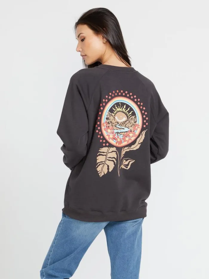 Womens Hoodies and Sweatshirts Volcom Stone Magic Boyfriend Crew Sweatshirt 8211 Vintage Black