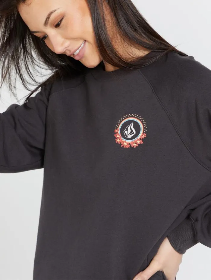 Womens Hoodies and Sweatshirts Volcom Stone Magic Boyfriend Crew Sweatshirt 8211 Vintage Black