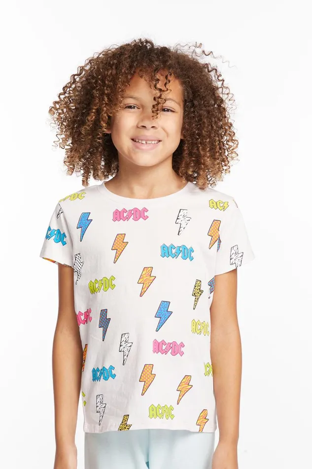 WomensKids Music Chaser Brand ACDC All Over Logos Girls Tee