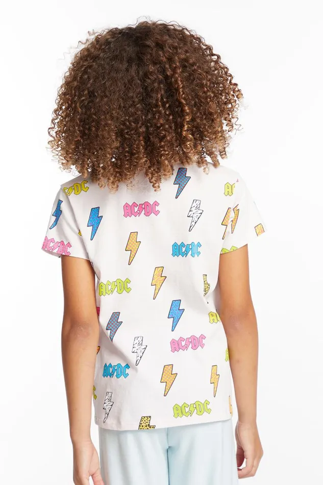 WomensKids Music Chaser Brand ACDC All Over Logos Girls Tee