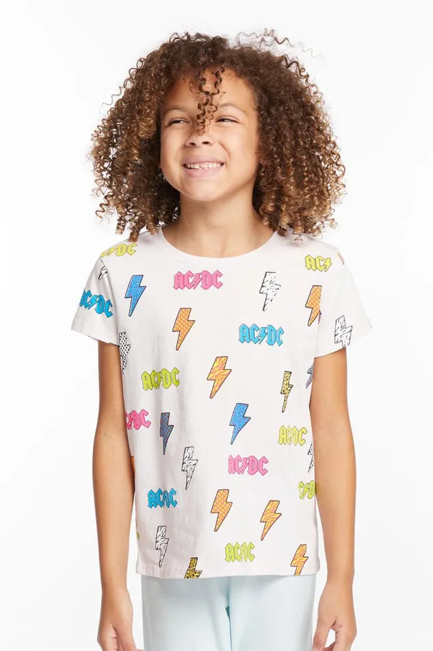 WomensKids Music Chaser Brand ACDC All Over Logos Girls Tee