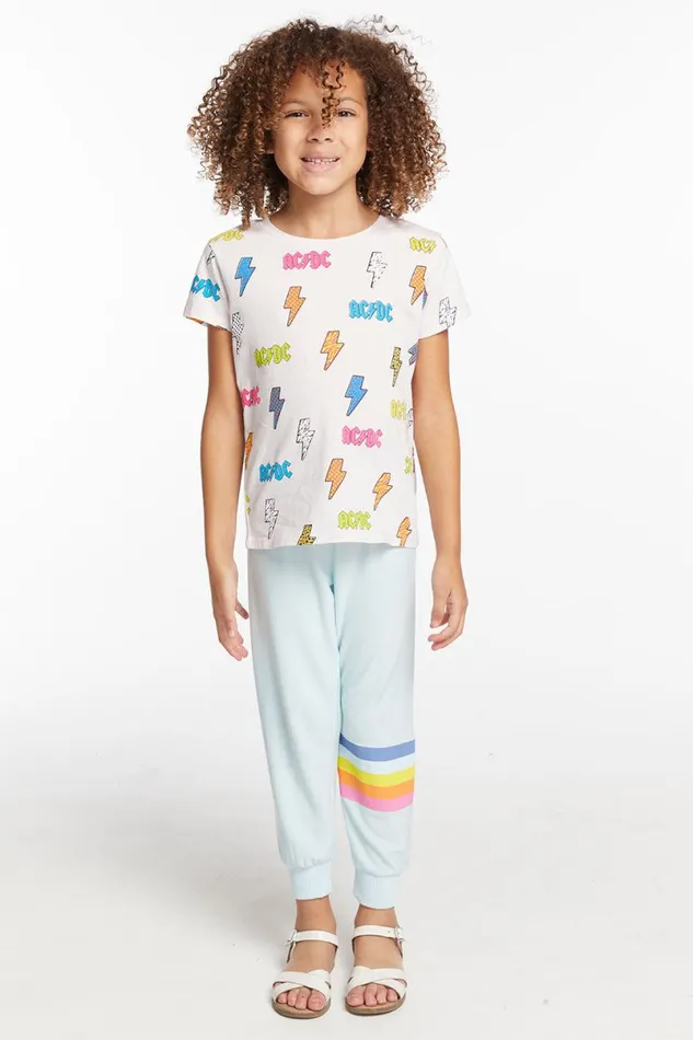 WomensKids Music Chaser Brand ACDC All Over Logos Girls Tee