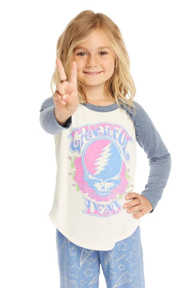 WomensKids Music Chaser Brand Grateful Dead Skull and Roses Baseball Tee