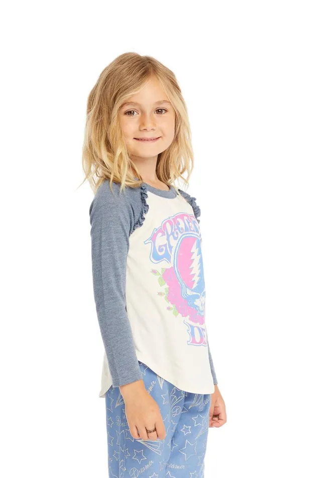 WomensKids Music Chaser Brand Grateful Dead Skull and Roses Baseball Tee