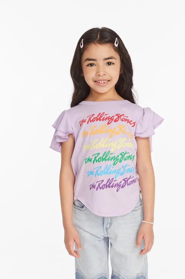 WomensKids Music Chaser Brand Rolling Stones Rainbow Script Girls Tee