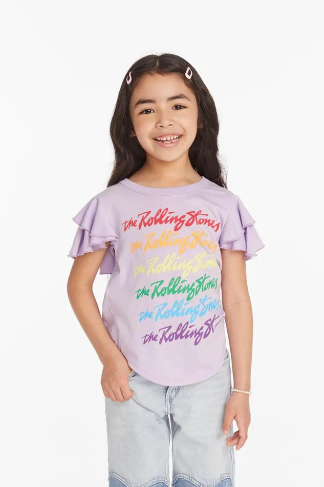 WomensKids Music Chaser Brand Rolling Stones Rainbow Script Girls Tee