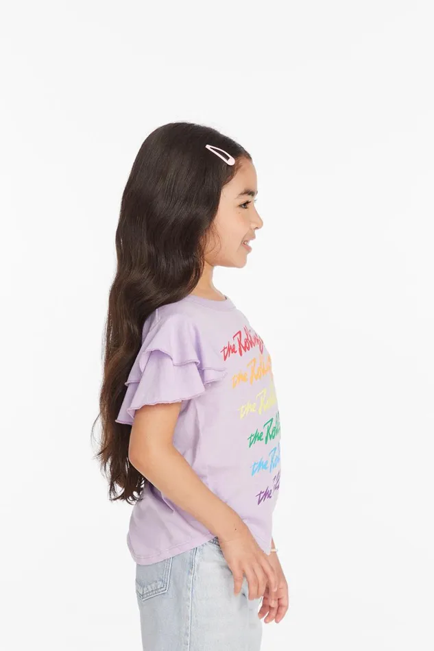 WomensKids Music Chaser Brand Rolling Stones Rainbow Script Girls Tee