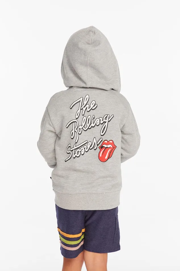 WomensKids Music Chaser Brand Rolling Stones Script Logo Boys Zipup Hoodie