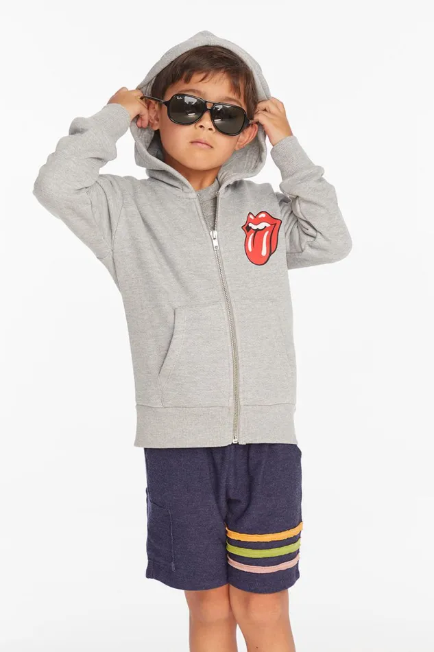 WomensKids Music Chaser Brand Rolling Stones Script Logo Boys Zipup Hoodie