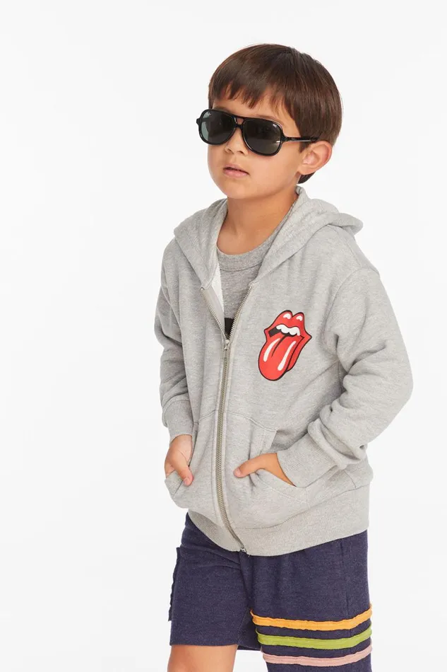 WomensKids Music Chaser Brand Rolling Stones Script Logo Boys Zipup Hoodie