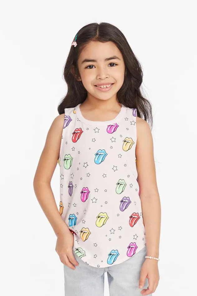 WomensKids Music Chaser Brand Rolling Stones Tongue Logo Girls Muscle Tee