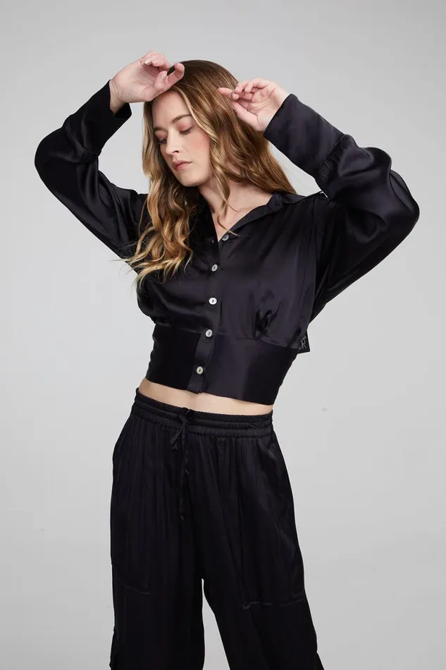 Womens Loungewear Chaser Brand Agnes Shadow Black Blouse