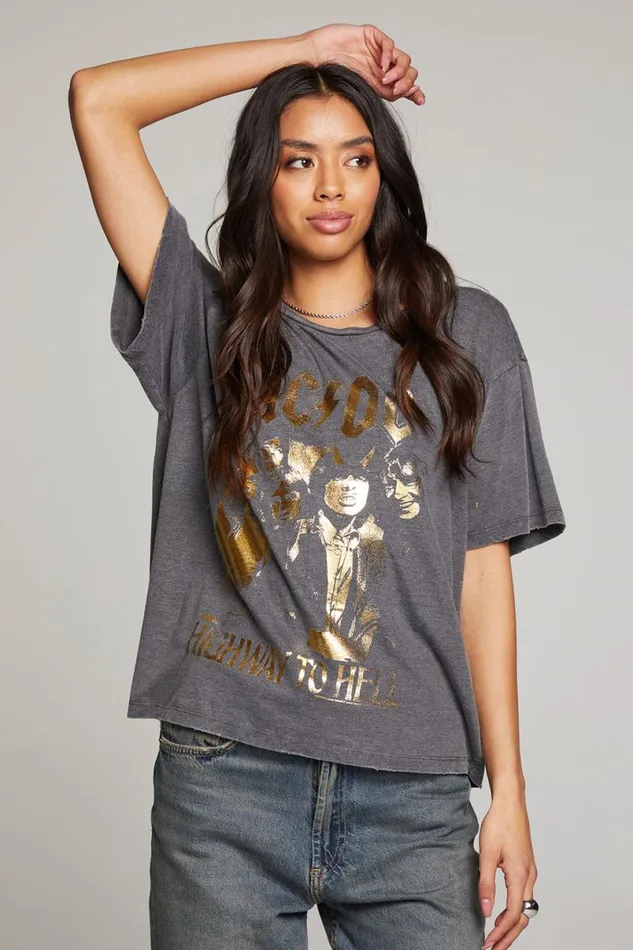Womens Tops Chaser Brand ACDC Highway To Hell Tee