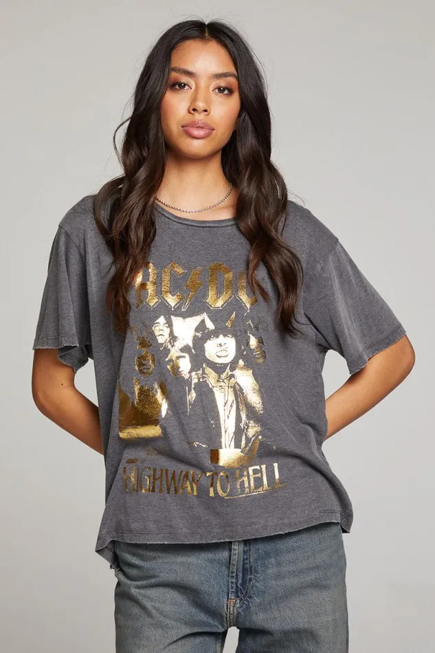 Womens Tops Chaser Brand ACDC Highway To Hell Tee